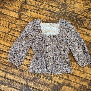 Corduroy Button-Front Peplum Top in Harvest Vine M